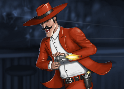 Redslinger characterdesign cowboy gunslinger illustration illustration art illustration digital photoshop red red suit shoot western wild west