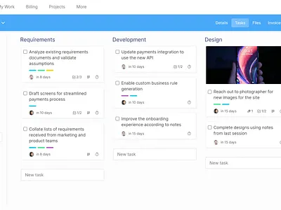 Duet - Project Management Web App app dashboard interface kanban project management task list tasks ui ux web