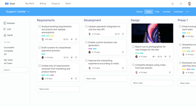 Duet - Project Management Web App app dashboard interface kanban project management task list tasks ui ux web