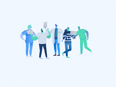 Collaboration blue branding character characterdesign collaboration developers devs editorial illustration illustrator medical teamwork vector