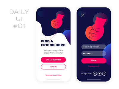 Login cat dailyui design drawing illustration login shelter sign in signup ui vector xenomorph