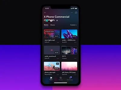 Project Page - Frame.io App Redesign animation cards dark app dark ui motion principle app prototype ui video