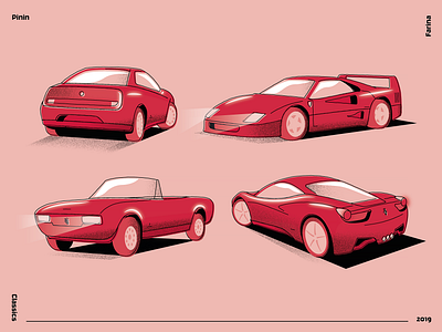 Pininfarina Design Classics 488 504 alfa automotive car design f40 farina ferrari gtv illustration italian line peugeot pinin pininfarina romeo vector