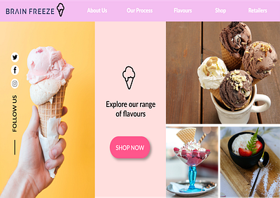 Brain Freeze Vegan Frozen Yoghurt Website branding design frozen yoghurt graphic design icon landing page design logo typogaphy ui design vegan