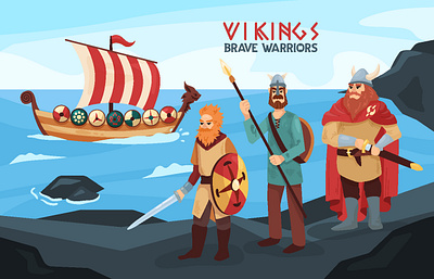 Vikings - brave warriors! boat character character design drakkar illustration landscapes scandinavia ships viking warrior