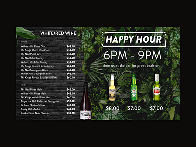 Digital Menu Board Design (Right) adobexd bar beer dark design digital digital design digital display display drinks event menu menu design plants promo promotional restaurant user interface wine