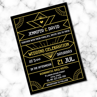 Modern Art Deco Wedding Invitation Template 1920 20s art card deco design gatsby geometry gold gold foil great invitation invitation card invitation design modern template vector wedding wedding invitation