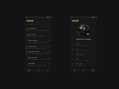 Messenger App darktheme dribbble messenger uidesign uiux userprofile