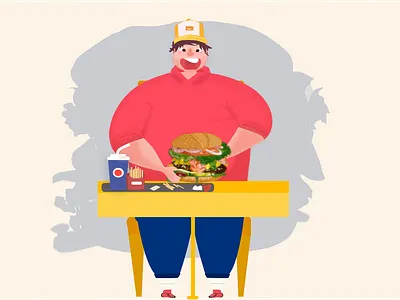 Fat Boy boy burger color cook design fastfood fat food hat hungry illustration man pepsi table vector