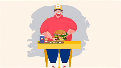 Fat Boy boy burger color cook design fastfood fat food hat hungry illustration man pepsi table vector