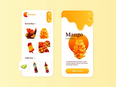 Snack App Concept- Mango Chile adobe xd app concept design design illustrator mobile typography ui ux ui ux design