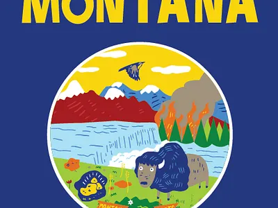 Montana Quick Facts sticker to accompany book. art art deco blue buffalo digital green illustration montana orang orange state sticker