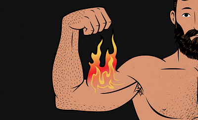 Flaming Biceps biceps biceps flex bodybuilder bodybuilding bony to beastly bulking flexing gains illustration lifting muscles outlift strength training