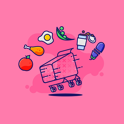 On the Loose cart coffee food grocery icon illustrator liquid monoline pink rainbow runaway shopping vector wallpaper