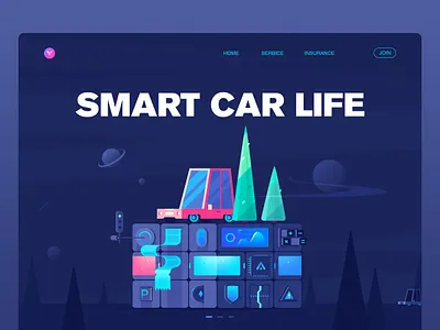 Smart car life automobile service car claim settlement data design illustration magic cube park pay service vehicle detection violation handling web 小五