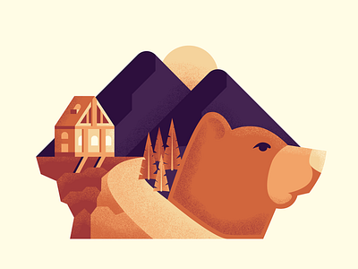 King of the Mountain bear design drawing hike hiking house illustration mountain nature smokey sun trail ui ux vector