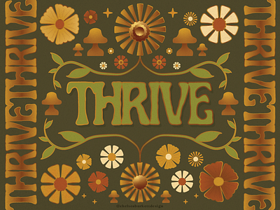 Thrive. artnouveau colors custom design earth earthy gold lettering meditate meditation pattern procreate retro thrive type typography vintage yoga yoga practice yogi