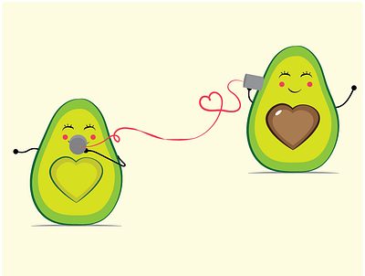 LONG DISTANCE LOVE art avocado avocados call characters design food fruit green illustration illustrator lgbt love merch merchandise romance t shirt vector veggies