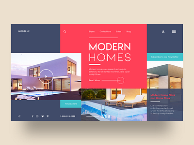 Moderne Webpage Concept adobe architecture branding clean design homes illustration interaction design interiordesign landing page logo minimal modern red ui ux uxui web design webpage website