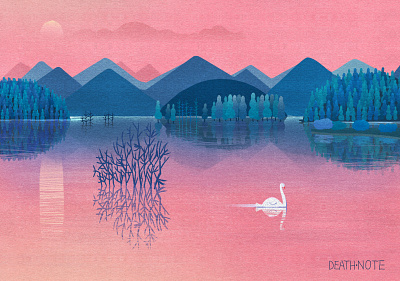 Poetic Landscape china bird blue china landscape mountain pink river water