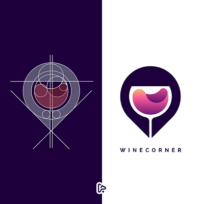 Wine Corner Logo app brand branding corner design designer dual meaning garagephic studio graphic illustration location logo map pin typography vector wine wine logo