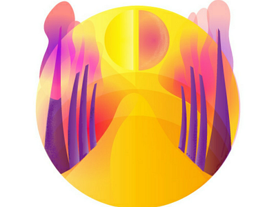 Dreamy road abstract adobe illustrator background bright flat illustration purple sunny trees