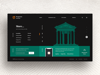 Pergamum University Footer bold college contact dark education footer footer design illustration interface retro serif typo typography ui university ux website