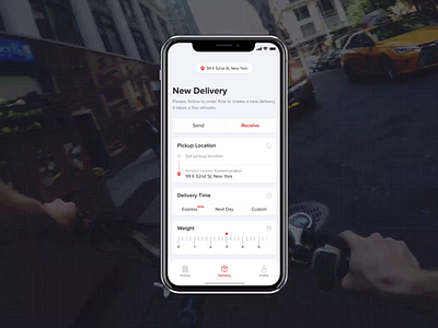 Delivery App - Pickup Location animation delivery ios map mobile app product road ui ux