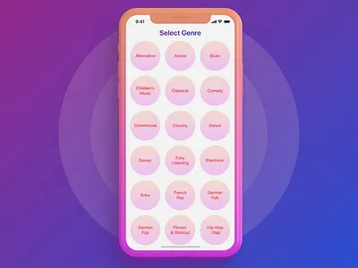 Music App | Select Genres 2.0 animation app design clean ui genres interaction design light ui music music app scroll selection ui