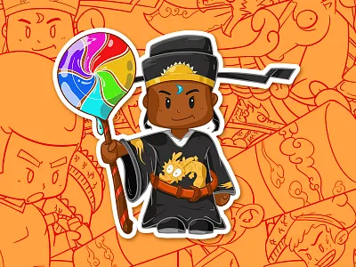 Bao Zheng black character clever dragon illustration lollipop moon official suger