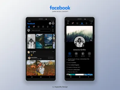 Facebook Dark Mode - Mobile App Concept app app design application dailyui dark dark mode dark ui facebook gradient mobile app redesign ui uidesign uiux ux uxdesign