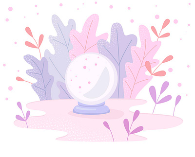 Magical crystal ball crystal ball flat floral flower illustration kawaii magic minimal pink scene wizard