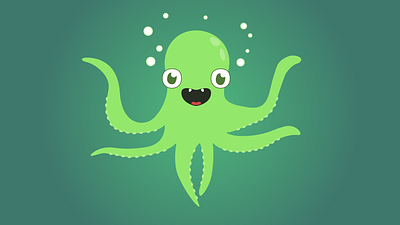 Octopus big eyes cartoon green happy water