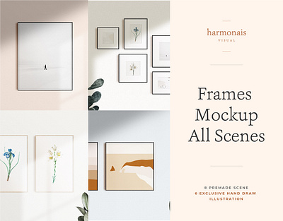 Frames Mockup All Scenes branding contemporary frame graphic design illustration mock up mockup natural light photography scene creator