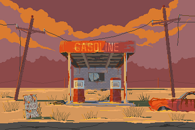 Hi Everyone! first shot gas station illustration invite pixelart