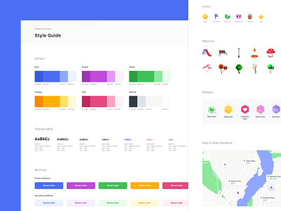 Style Guide - AR Community App augmented augmented reality button colour palette gamification map mobile object social app style guide typogaphy