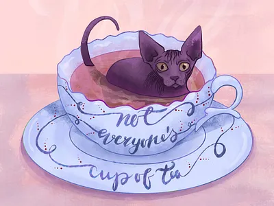 Not Everyone's Cup of Tea - Part 2 cat cat illustration gouache hairless cat illustration illustration digital illustrator naked cat not everyones cup of tea procreate app procreate illustration sphynx cat tea tea cup textured