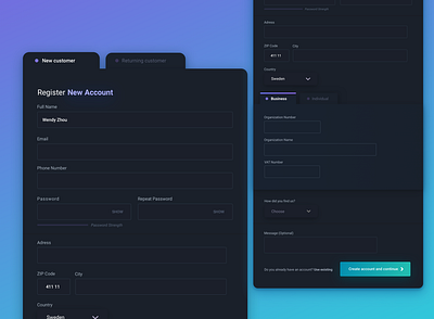 Dark Mode Gradient Form UI Design black blue business form dark dark form dark mode design form form design form field gradient minimal purple ui ui form uiux ux