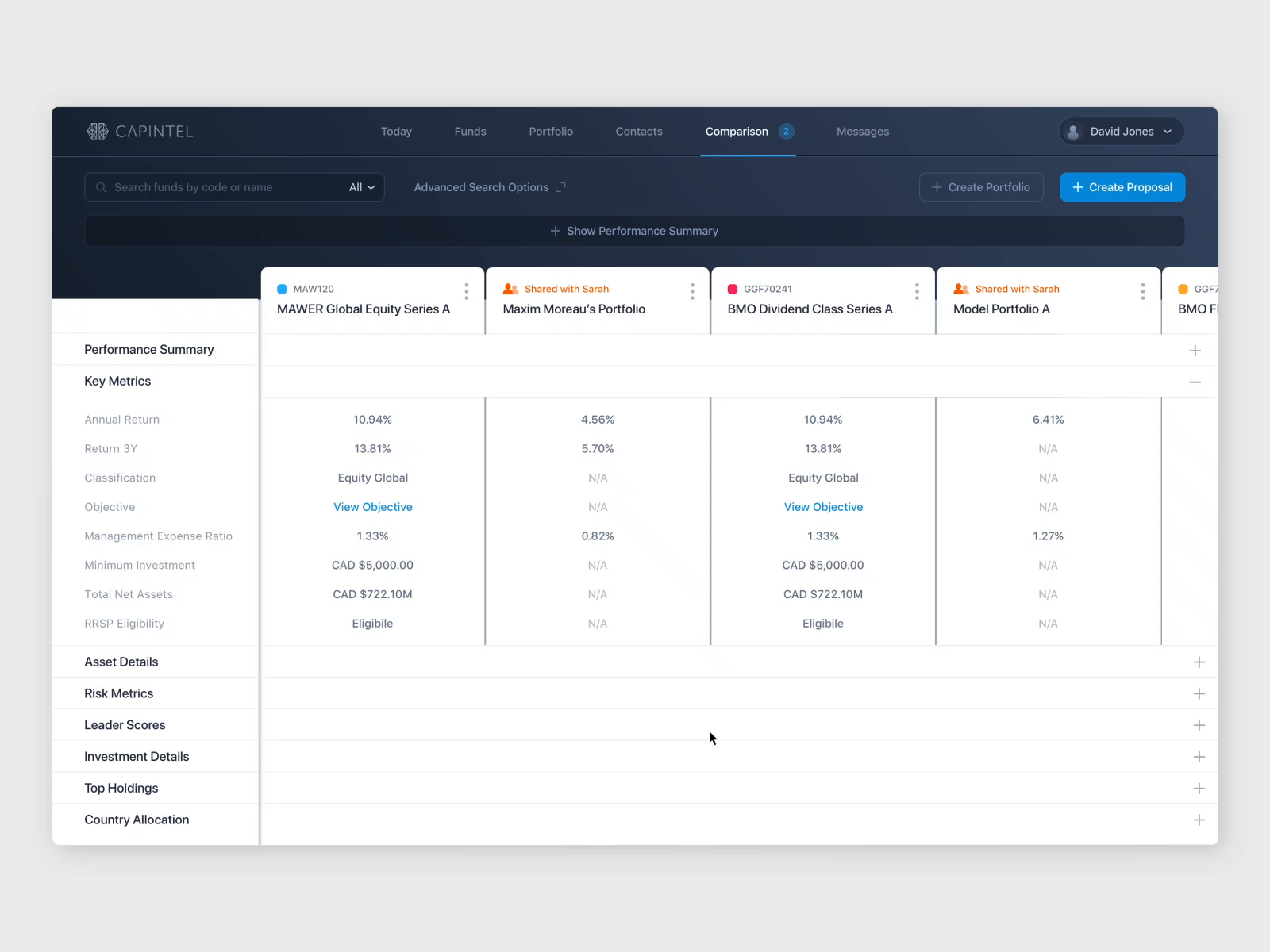 Example of Compare Funds & Create Portfolio
