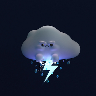 Don't mess with Mr. Stormy 3d 3dcharacter angry c4d characterdesign cinema4d cloud dribbble rain render storm thunder weather