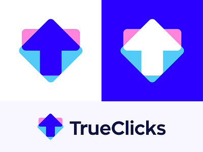 TrueClicks logo design arrow growth support marketing branding consulting consult help client logos mark icon brand online web advertising help smile friendly cursor web square t letter monogram transparency transparent square true click clicks trust vadim carazan brands branding