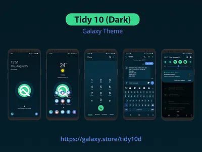 Tidy 10 (Dark) | Samsung Galaxy Theme android android 10 android theme android ui animation app galaxy theme interface samsung samsung theme ui ux wallpaper