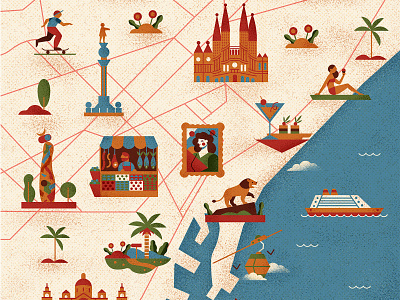 Past to Present barcelona character drawing graphic icon illustration maps retro texture travel vector vintage