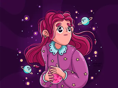 Space 2d cartoon character characterdesign cosmos cozy cute hannahdoodle planet spase stars vector