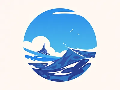 Styv kuling illustration landscape lighthouse ocean waves web