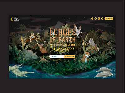 Echoes Of Earth Desktop Website | Music Festival animals art color concert design desktop flat illustration leaves music music festival typography ui ux web website