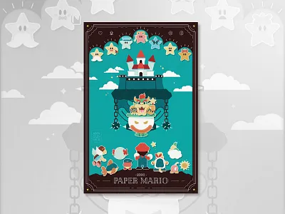 Paper Mario 64 Poster bowser design graphic design illustration mario nintendo paper mario vector video games