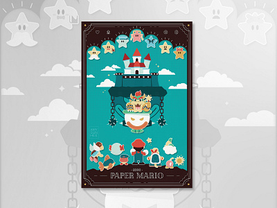 Paper Mario 64 Poster bowser design graphic design illustration mario nintendo paper mario vector video games