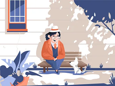 Woman Sitting With Cute Puppy branding colours cute dog illustration inspiration old portrait puppy street ui vector woman