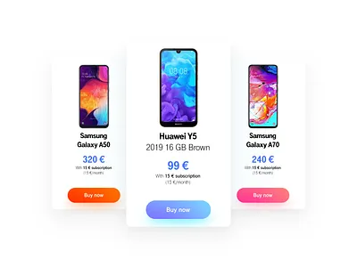 Mobile phones price charts for online store app app design bright shadow button design flat grabient plans price ui ux
